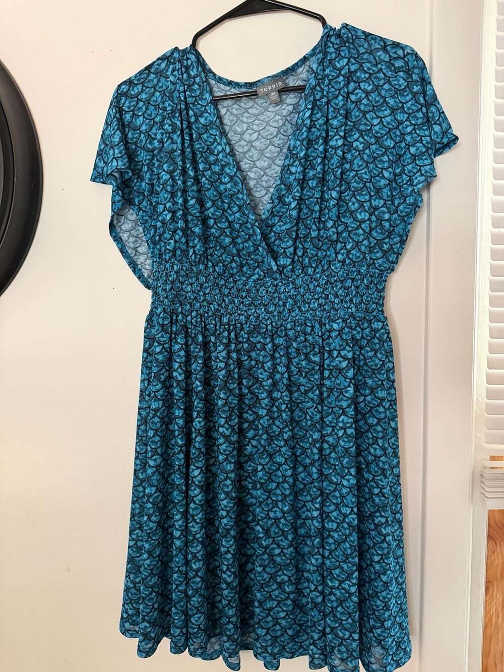 Torrid Blue Mermaid Fish Scale Pattern Beach Dress Smocked Waist Dress Size 00